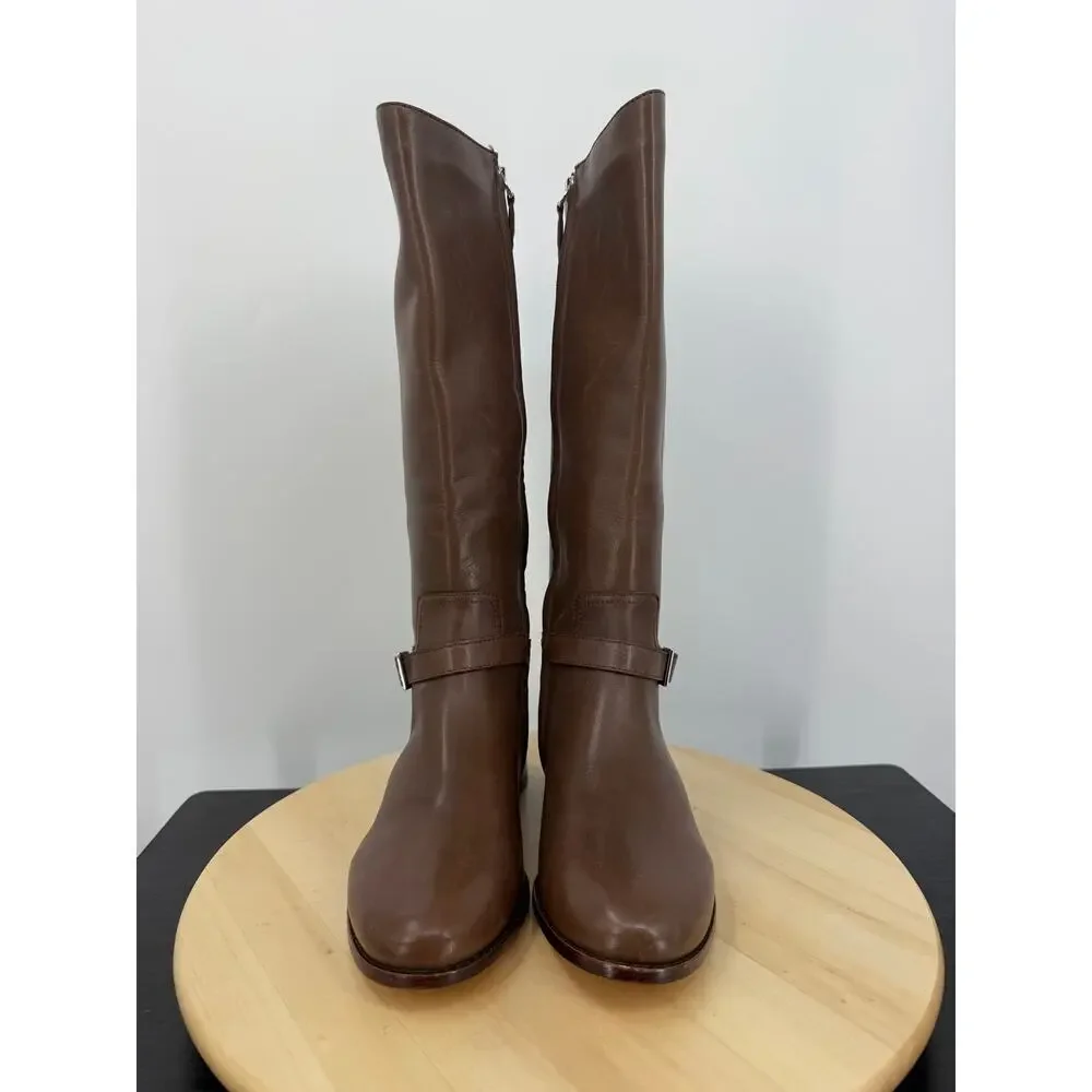 Ralph Lauren Womens Brooke Tall Riding Boots Size 7.5 Brown Leather Classic